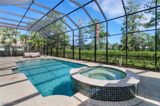 4323 Silver Fox Dr, Naples, FL 34119 - view of swimming pool featuring a pool with connected hot tub, an outdoor living space, a lanai, and a patio area
