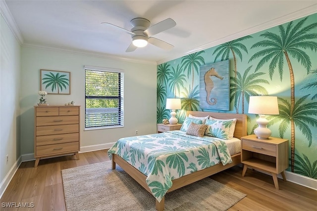 1674 Bunting Ln, Sanibel, FL 33957 - bedroom featuring crown molding, wood finished floors, and ceiling fan