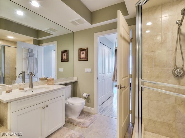 4182 Bay Beach Ln Unit 761, Fort Myers Beach, FL 33931 - bathroom with vanity, a shower stall, and tile patterned floors