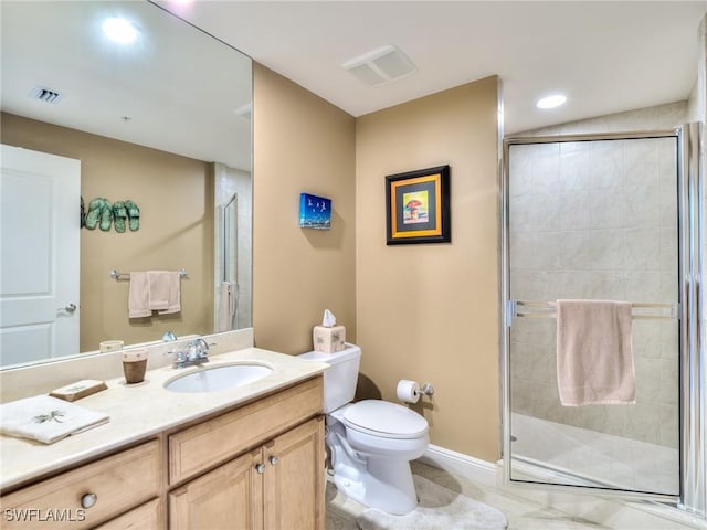 4182 Bay Beach Ln Unit 761, Fort Myers Beach, FL 33931 - full bathroom with vanity, a stall shower, recessed lighting, and tile patterned flooring