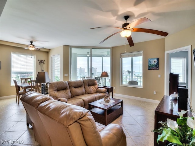 4182 Bay Beach Ln Unit 761, Fort Myers Beach, FL 33931 - living room featuring ceiling fan and light tile patterned flooring