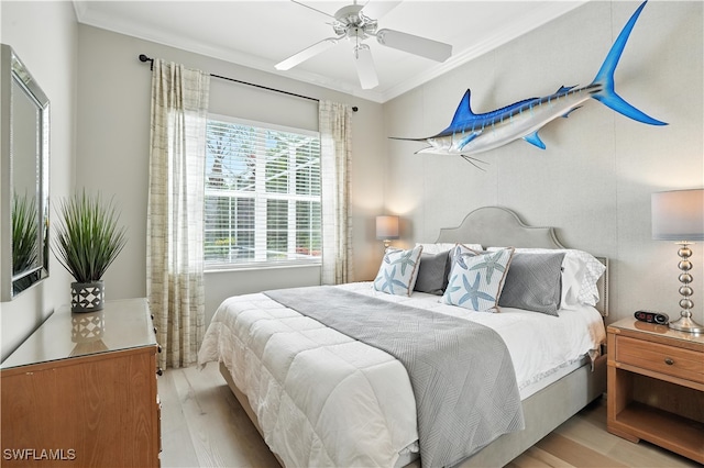 28283 Koi Way, Bonita Springs, FL 34135 - bedroom featuring light wood-type flooring, crown molding, and ceiling fan
