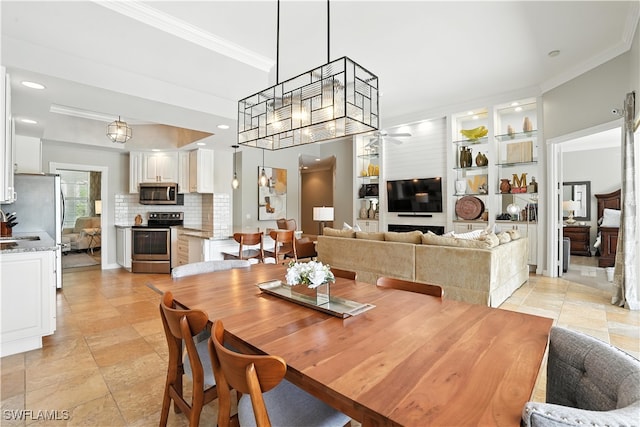 28283 Koi Way, Bonita Springs, FL 34135 - dining space featuring ornamental molding, a ceiling fan, and recessed lighting