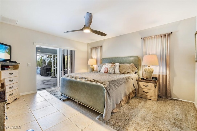 606 Mohawk Pkwy, Cape Coral, FL 33914 - bedroom featuring access to exterior, ceiling fan, and light tile patterned floors