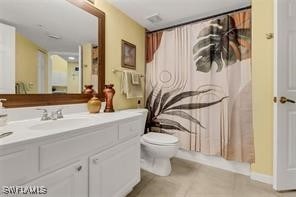 4105 Residence Dr Unit 722, Fort Myers, FL 33901 - full bath featuring vanity, tile patterned floors, and a shower with curtain
