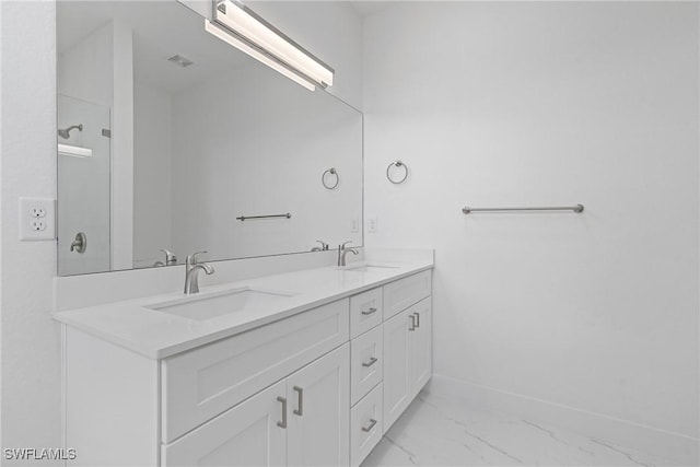3113 58th St W, Lehigh Acres, FL 33971 - bathroom with marble look tiles and double vanity