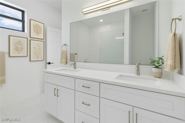 3113 58th St W, Lehigh Acres, FL 33971 - full bath with double vanity and marble finish flooring