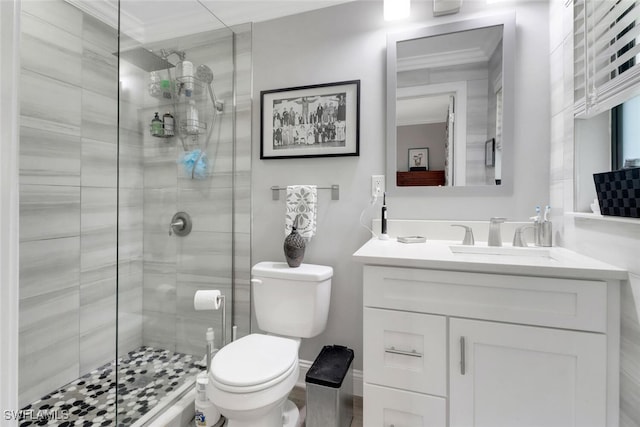 1015 El Valle Ave, Fort Myers, FL 33919 - full bathroom featuring vanity, a shower stall, and crown molding