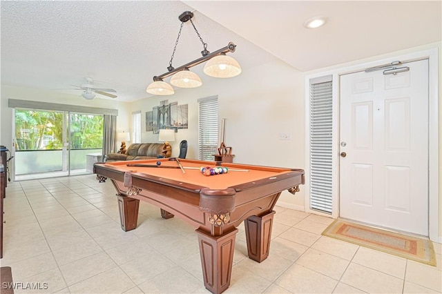 4217 SE 19th Ave Unit 110, Cape Coral, FL 33904 - game room with pool table, light tile patterned flooring, ceiling fan, a textured ceiling, and recessed lighting