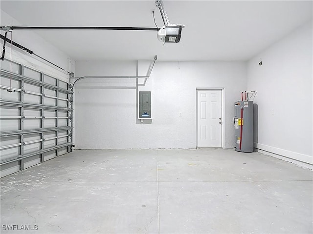 5001 Bywood St, Lehigh Acres, FL 33971 - garage with electric water heater, a garage door opener, and electric panel
