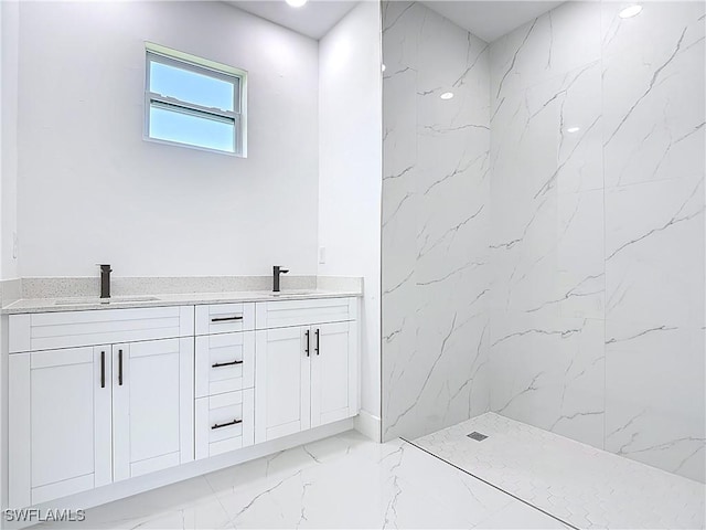 5001 Bywood St, Lehigh Acres, FL 33971 - full bathroom with marble finish flooring, double vanity, and a marble finish shower