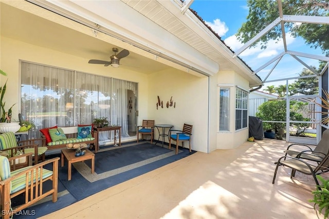 6956 Lone Oak Blvd, Naples, FL 34109 - view of patio with a ceiling fan, a lanai, and an outdoor hangout area