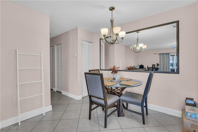 3284 Royal Canadian Trce Unit 4, Fort Myers, FL 33907 - tiled dining space with a chandelier and baseboards