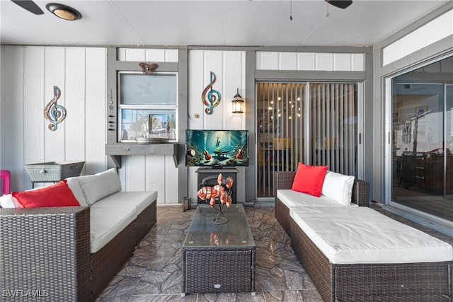 9761 Maplecrest Cir, Lehigh Acres, FL 33936 - living area with ceiling fan