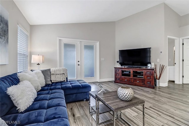 851 102nd Ave N, Naples, FL 34108 - living area featuring lofted ceiling, wood finished floors, and french doors