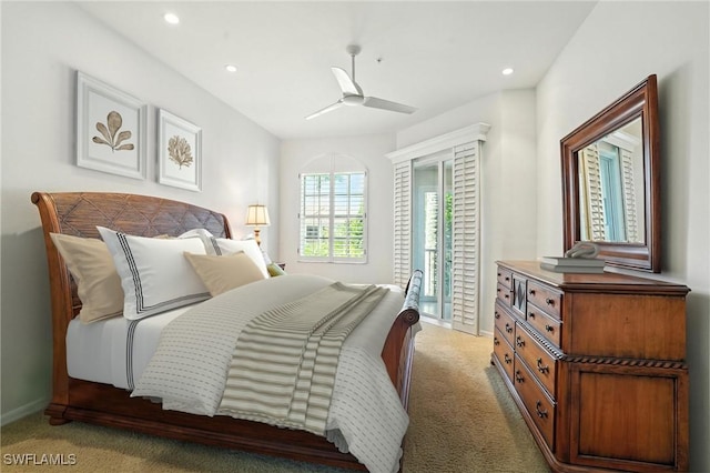 700 L Ambiance Cir Unit 202, Naples, FL 34108 - bedroom featuring light carpet, access to outside, recessed lighting, and ceiling fan