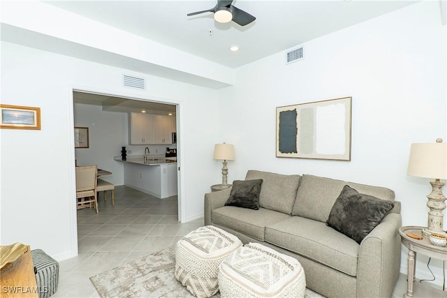 5467 Double Eagle Cir Unit 3212, Ave Maria, FL 34142 - living area featuring light tile patterned floors, ceiling fan, and recessed lighting