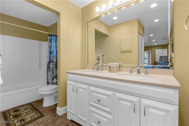 27780 Matheson Ave, Bonita Springs, FL 34135 - bathroom featuring double vanity, shower / bath combination with curtain, and tile patterned flooring