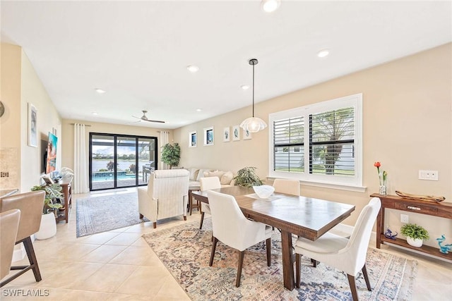 7773 Jacaranda Ln, Naples, FL 34114 - dining area featuring recessed lighting, a ceiling fan, and light tile patterned floors