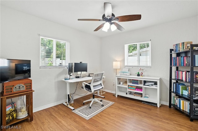 1423 Charles Rd, Fort Myers, FL 33919 - office with healthy amount of natural light, wood finished floors, and a ceiling fan