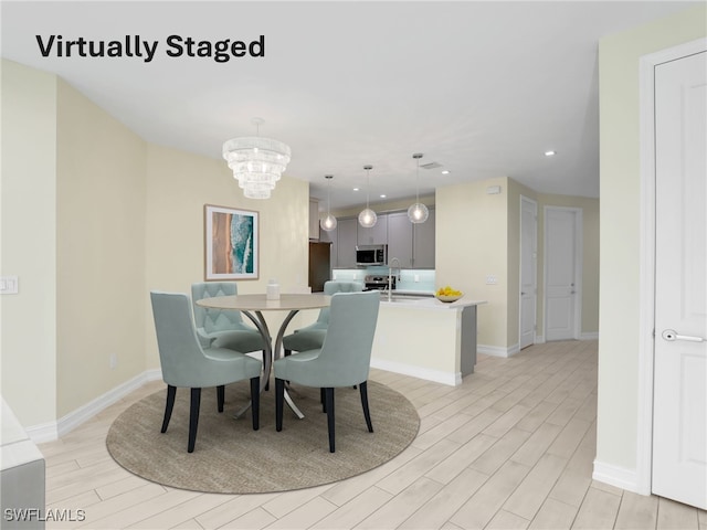 7524 Carnegie Way, Naples, FL 34119 - dining room with a chandelier, light wood-style flooring, and recessed lighting