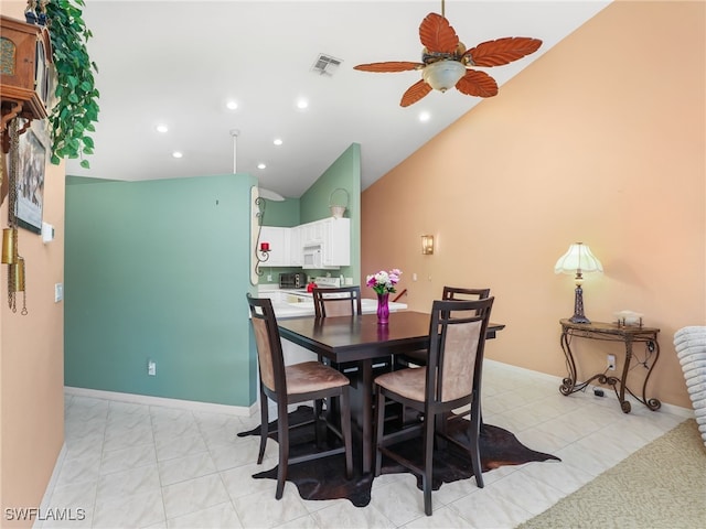 1170 Partridge Ln Unit 202, Naples, FL 34104 - dining area featuring ceiling fan, recessed lighting, and high vaulted ceiling
