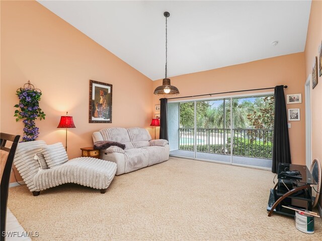 1170 Partridge Ln Unit 202, Naples, FL 34104 - living area with carpet floors and high vaulted ceiling