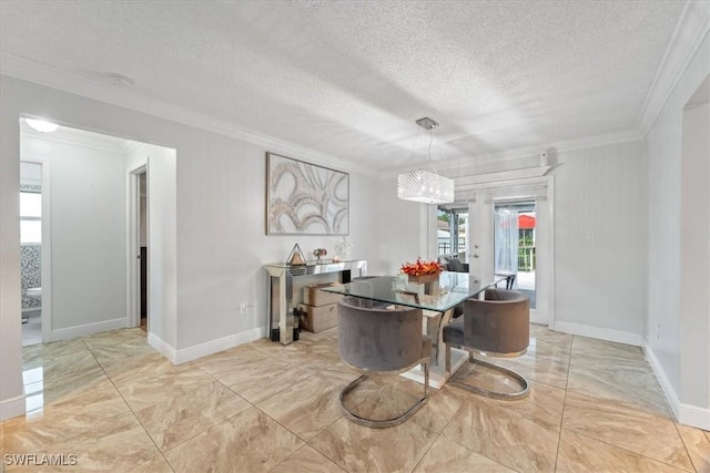 17236 Lee Rd, Fort Myers, FL 33967 - dining space featuring ornamental molding, a textured ceiling, and light marble finish floors