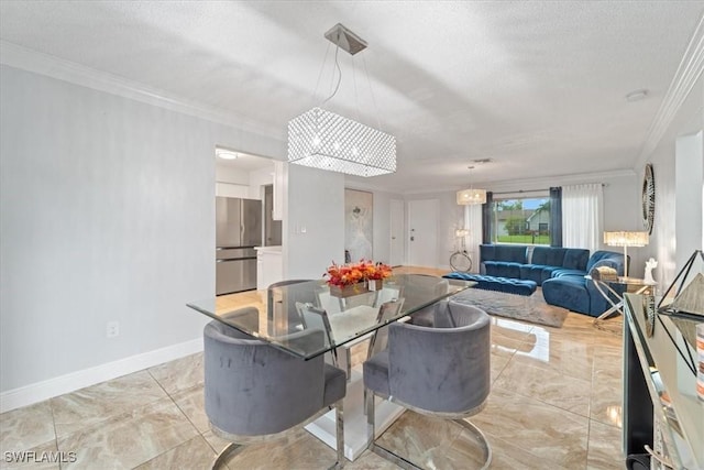 17236 Lee Rd, Fort Myers, FL 33967 - dining area with a chandelier, a textured ceiling, and crown molding