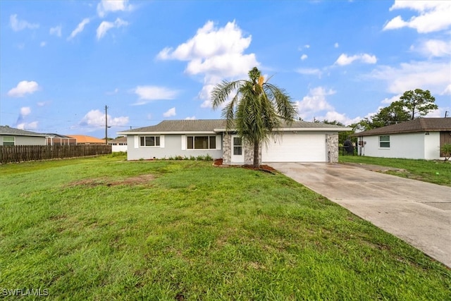 17236 Lee Rd, Fort Myers, FL 33967 - ranch-style house with a garage, concrete driveway, and stone siding