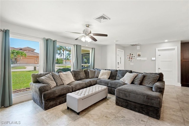 718 Coral Dr, Cape Coral, FL 33904 - living room featuring ceiling fan and recessed lighting