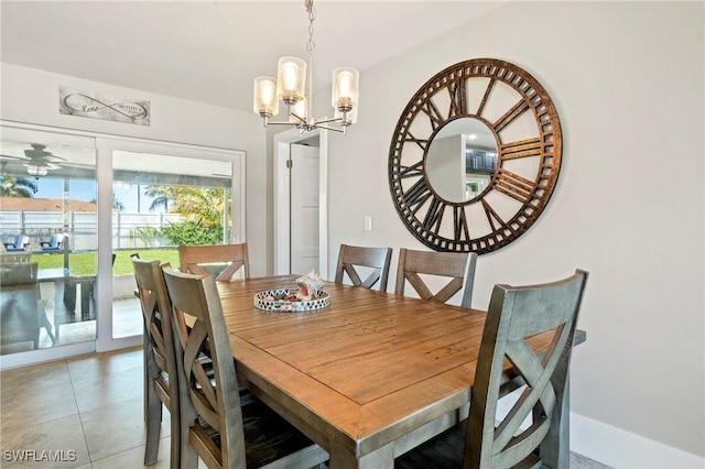 718 Coral Dr, Cape Coral, FL 33904 - dining room with a chandelier and light tile patterned floors