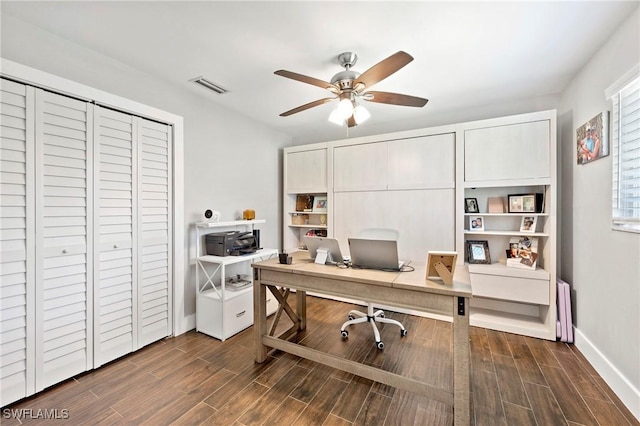 718 Coral Dr, Cape Coral, FL 33904 - office with a ceiling fan, dark wood-type flooring, and radiator heating unit