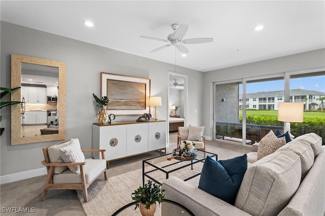 2609 Seychelles Cir Unit 1603, Naples, FL 34112 - living room with ceiling fan and recessed lighting