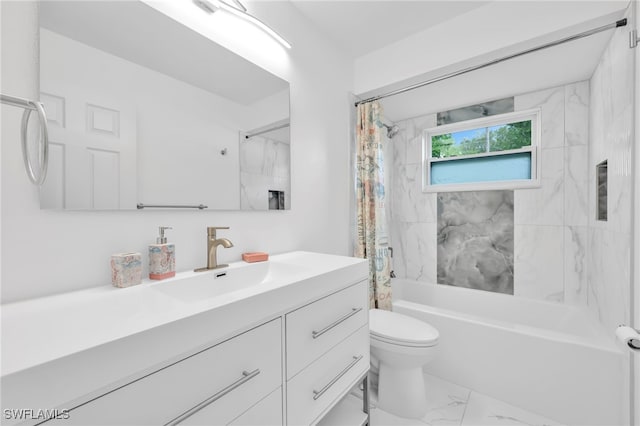 1506 SE 42nd St, Cape Coral, FL 33904 - bathroom with vanity, marble look tile flooring, and shower / tub combo with curtain