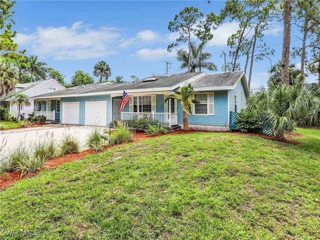 1492 La Petite Ct, Naples, FL 34104 - ranch-style home featuring covered porch, an attached garage, a front yard, and concrete driveway