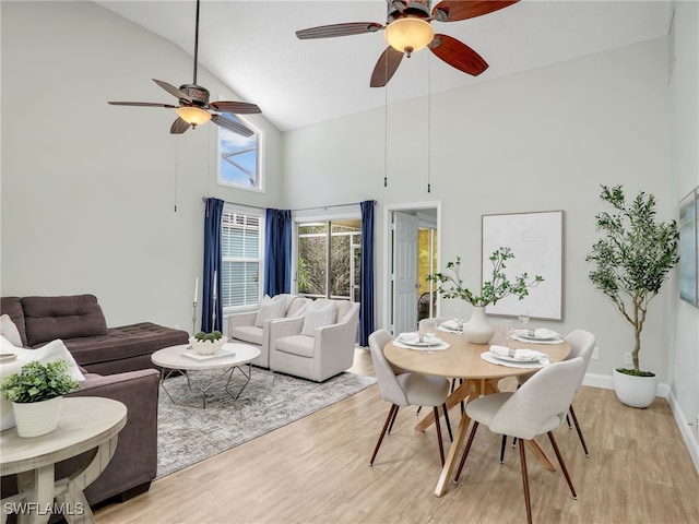 1492 La Petite Ct, Naples, FL 34104 - dining room featuring high vaulted ceiling, a ceiling fan, and light wood-style floors