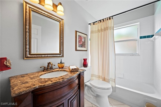2456 Millcreek Ln Unit 201, Naples, FL 34119 - full bathroom with vanity, tile patterned floors, and shower / bath combo with shower curtain