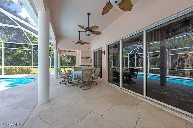 13915 Collier Blvd, Naples, FL 34119 - view of patio / terrace with a ceiling fan, an outdoor pool, and a lanai