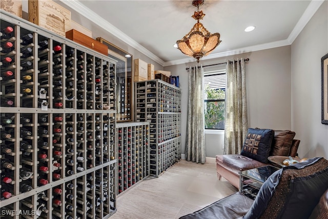7478 Winding Cypress Dr, Naples, FL 34114 - wine cellar with ornamental molding and recessed lighting