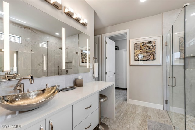 7478 Winding Cypress Dr, Naples, FL 34114 - full bathroom featuring a marble finish shower and vanity