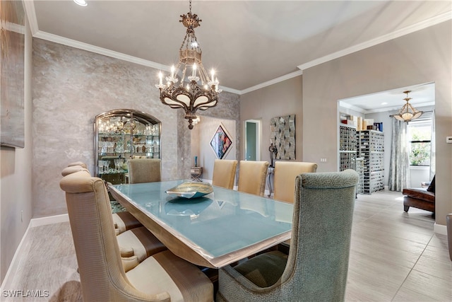 7478 Winding Cypress Dr, Naples, FL 34114 - dining space featuring a chandelier, crown molding, and tile patterned flooring