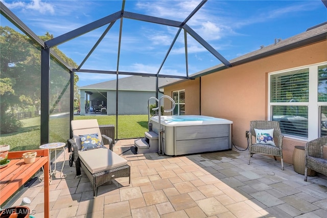 6425 Estero Bay Dr, Fort Myers, FL 33908 - view of patio / terrace featuring a hot tub and glass enclosure