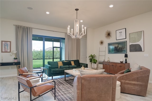 4442 Battlecreek Way, Ave Maria, FL 34142 - living room with a chandelier, recessed lighting, and light wood-type flooring