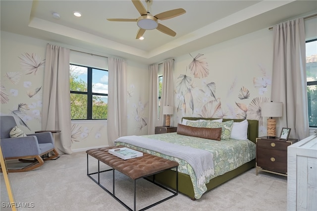 4442 Battlecreek Way, Ave Maria, FL 34142 - bedroom featuring multiple windows, carpet flooring, a tray ceiling, ceiling fan, and recessed lighting