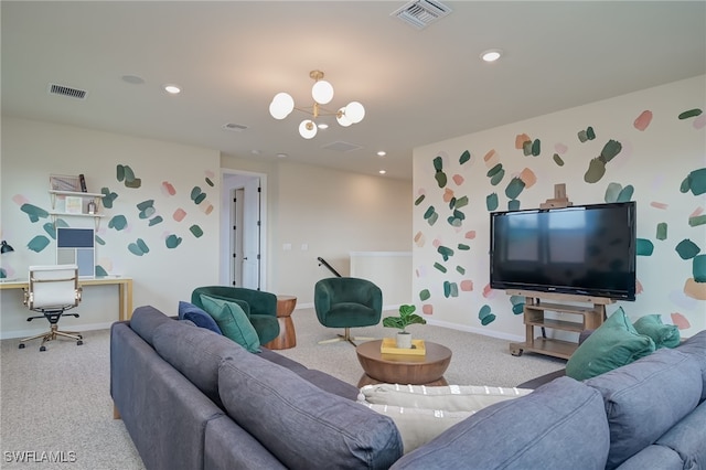 4442 Battlecreek Way, Ave Maria, FL 34142 - carpeted living room with a chandelier, recessed lighting, and a desk