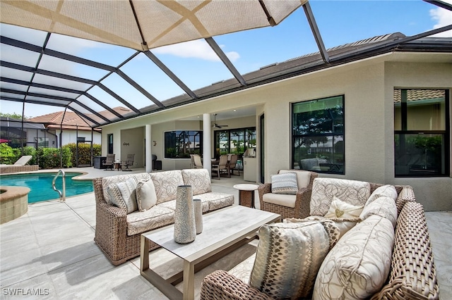 7637 Mulberry Ln, Naples, FL 34114 - outdoor pool featuring outdoor lounge area, a patio area, ceiling fan, and a lanai