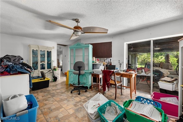 17041 Tarpon Way N, Fort Myers, FL 33917 - office featuring ceiling fan and a textured ceiling