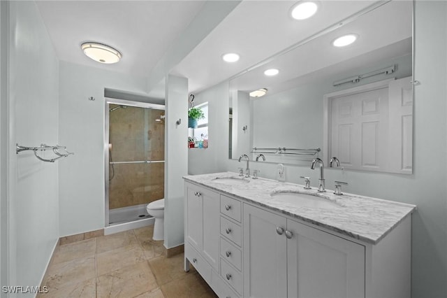770 Wilson Ave, Fort Myers, FL 33919 - bathroom with double vanity, a stall shower, and recessed lighting