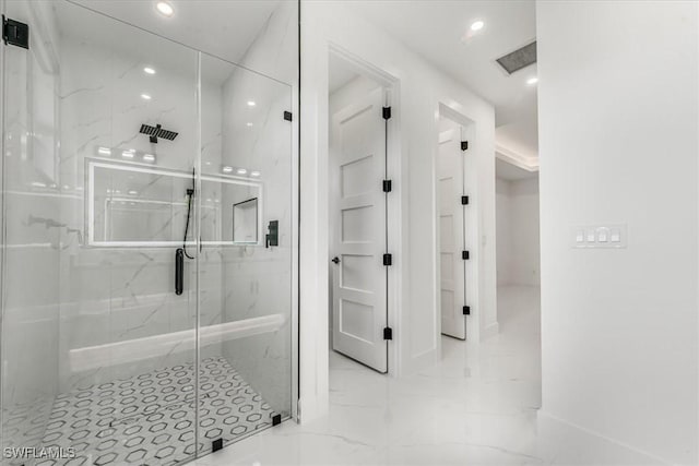 1220 Edward Ave, Lehigh Acres, FL 33972 - full bath with a marble finish shower, marble finish floors, and recessed lighting